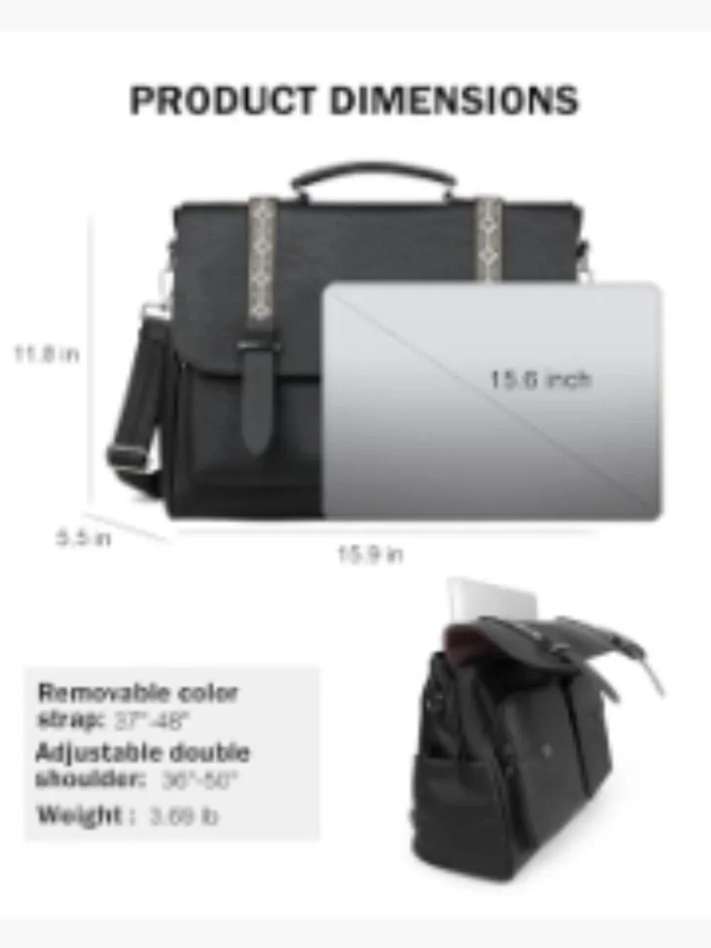 Large PU Leather Laptop Messenger Bag Satchel Crossbody Purse Work Travel
